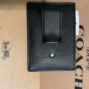 Black pebble leather money clip/ 2 slot credit card wallet
